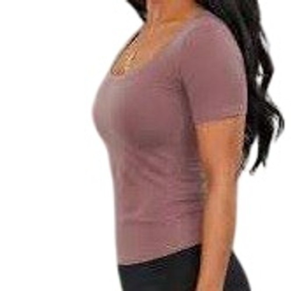 MISIFI Womens Square Neck Short Sleeve Top Mauve Dusty Rose Size Large